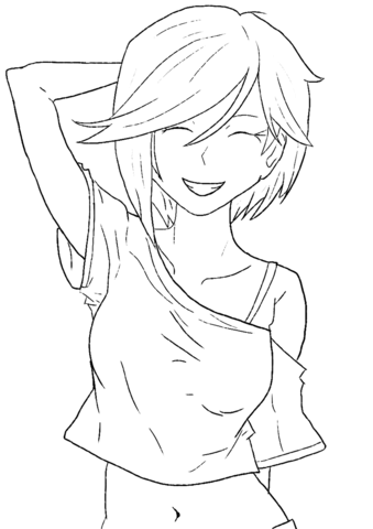 Smiling Anime Girl Coloring Page